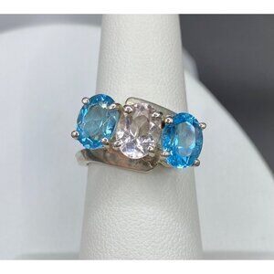 Sterling silver blue and white topaz ring